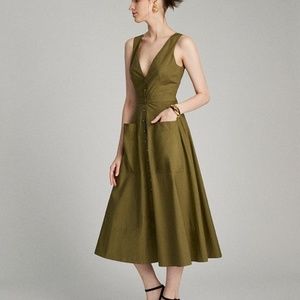 Saloni Zoey 100% Cotton Button Pocket Cutout Midi Dress